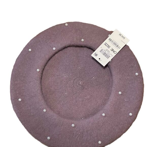 NWT INC International Concepts faux pearl mauve beret - Picture 7 of 10
